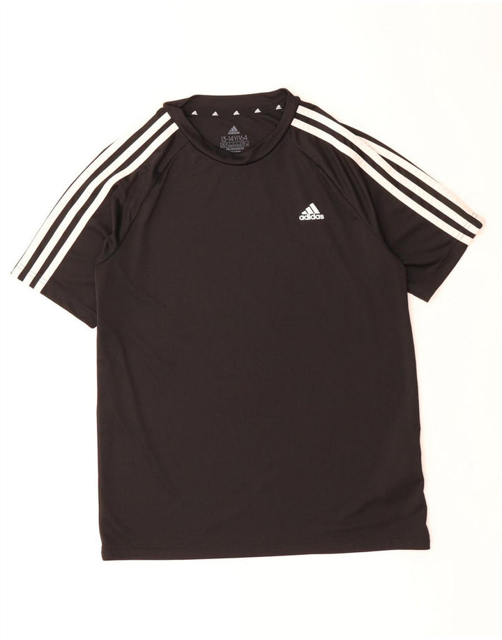 ADIDAS Boys Aeroready T-Shirt Top 13-14 Years Black Polyester