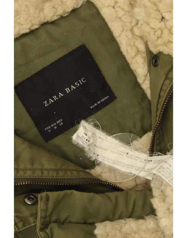 Zara Dame Hooded Parka Jacket UK 14 Medium Khaki Polyester
