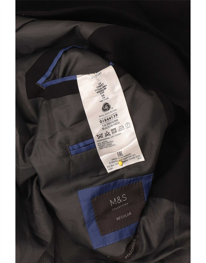 Marks & Spencer Herre Regular 2 Button Blazer Jacket UK 46 XL Black Wool