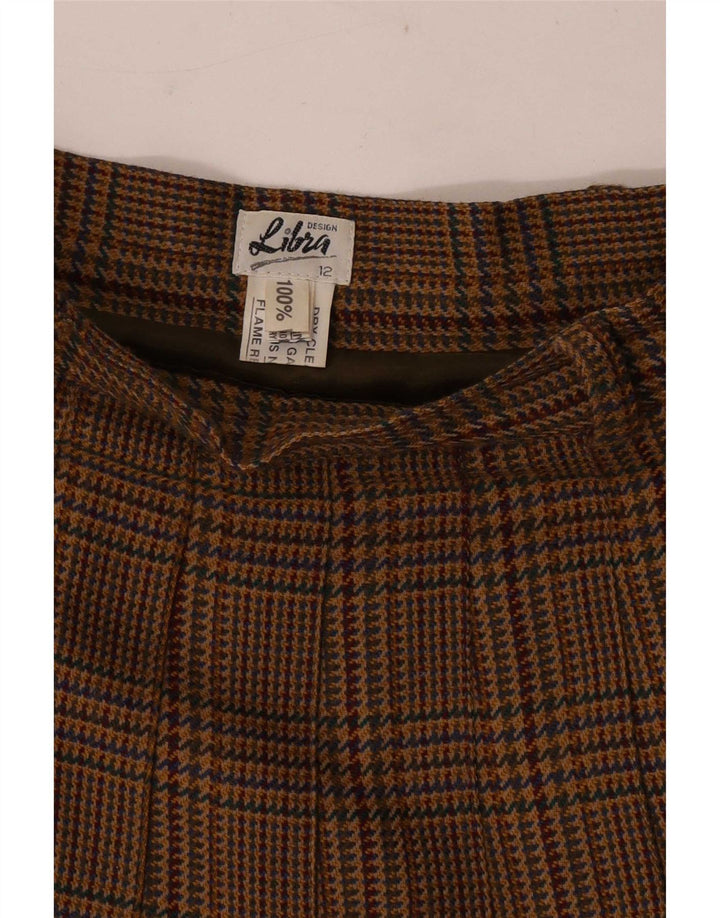 Libra Womens plisseret nederdel UK 12 Medium W28 Brown Houndstooth Wool