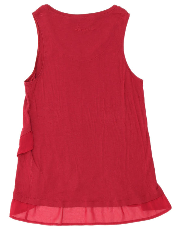 Desigual Dame ærmeløs bluse Top UK 14 Stor Burgundy Floral Viscose