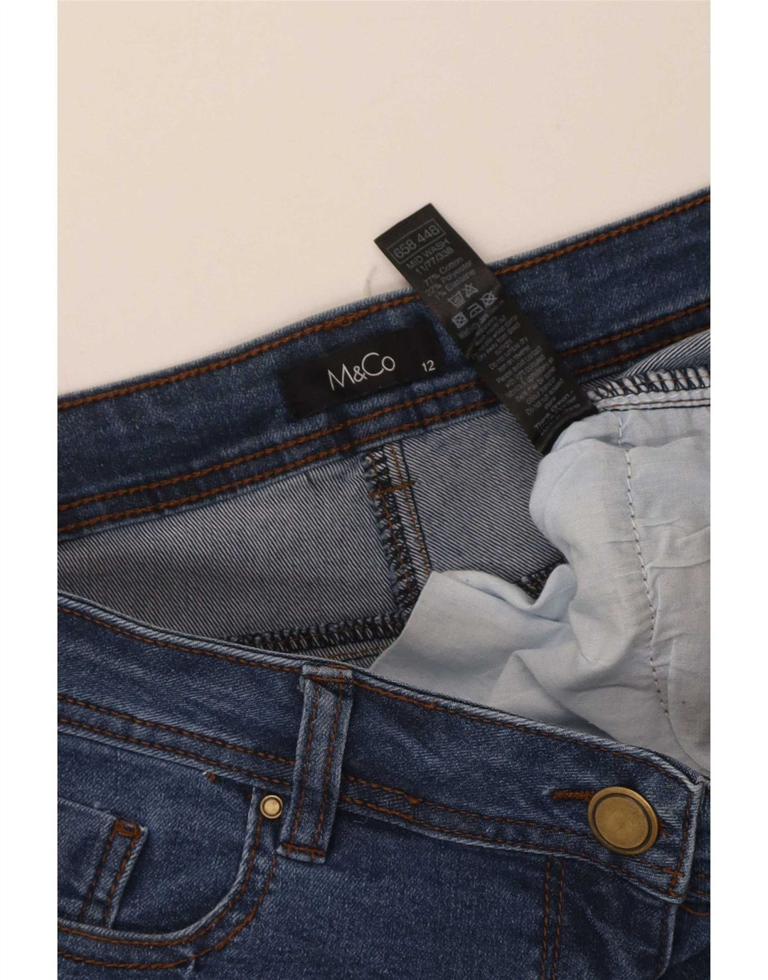 M&Co Dame Slim Jeans UK 12 Medium W34 L28 Blå Bomuld