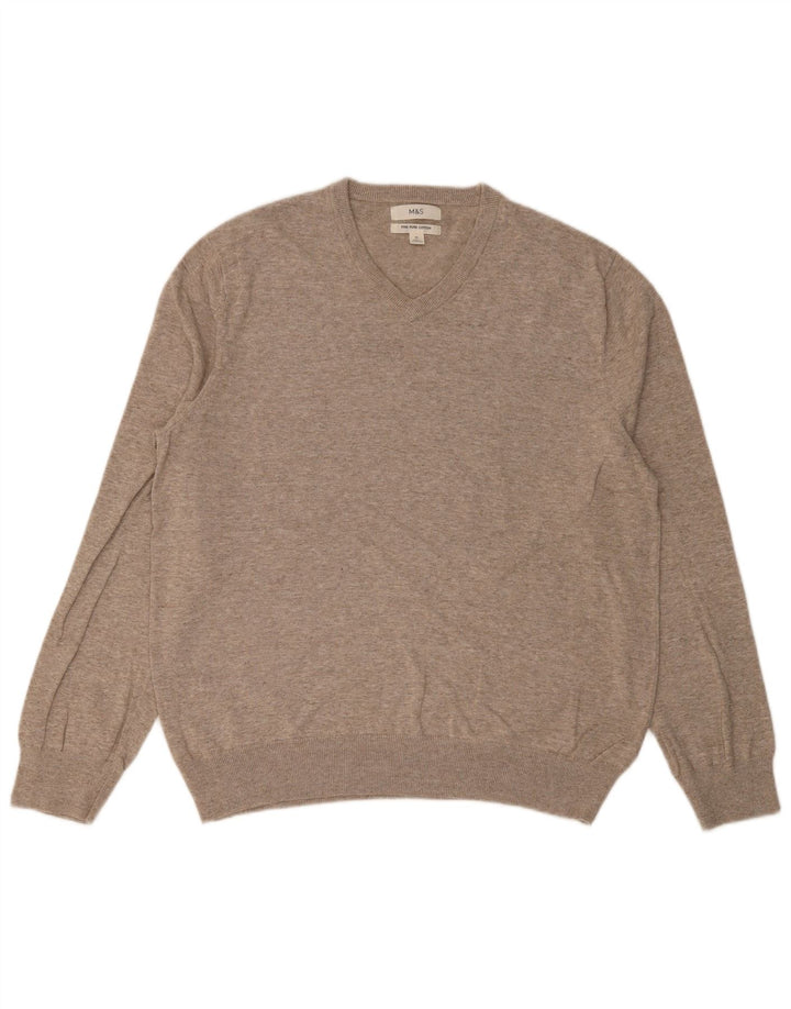 Marks & Spencer Herre V-hals sweater XL Beige Bomuld