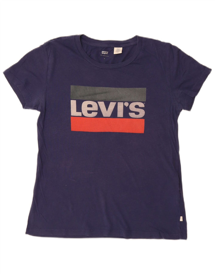 LEVI'S Grafisk T-shirt top til kvinder UK 10 Lille marineblå bomuld