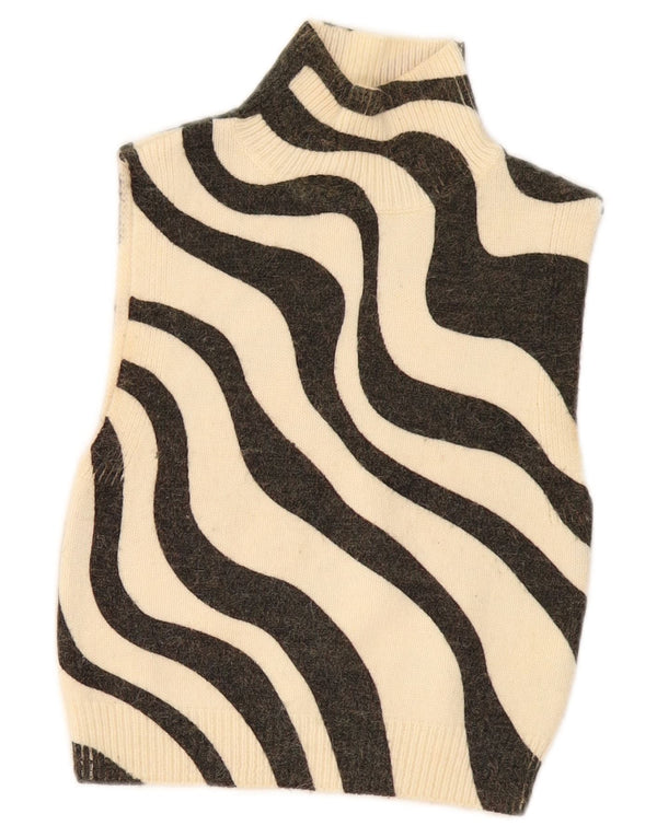 Zara Womens Crop Vest Tank Top UK 4 XS Beige Animal Print