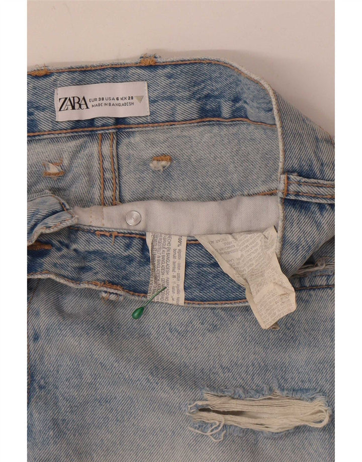 Zara Womens Distressed Denim Shorts EU 38 Small W28 Blue Cotton