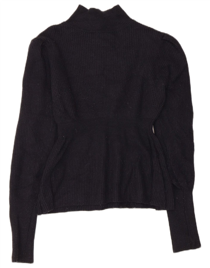 Topshop Dame Crop Turtle Neck Jumper Sweater UK 12 Medium Navy Blue Nylon