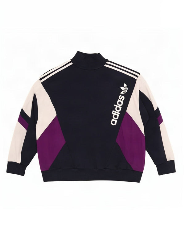Adidas Graphic Sweatshirt Jumper UK 16 Large Navy Blue Colourblock