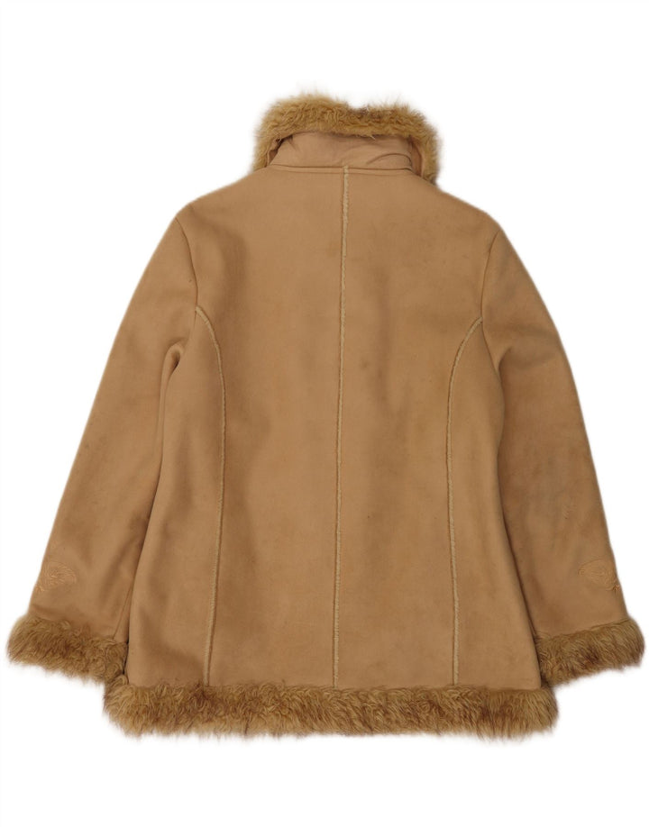 Vintage Dame Open Sherpa Jacket UK 14 Large Beige Polyester