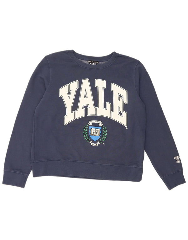 Zara Dame Yale University Graphic Sweatshirt Jumper UK 16 Large Navy Blue