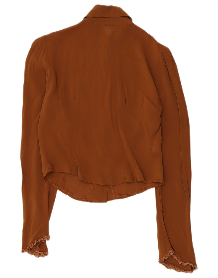 LE COMPLICI Womens Crop Shirt Blouse UK 12 Medium Brown Viscose