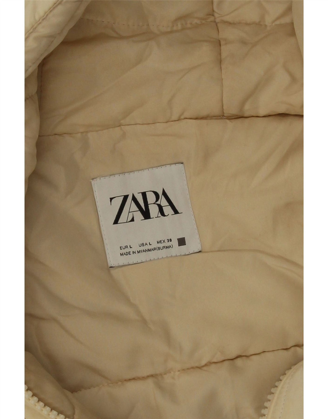 Zara Dame Hætte Oversized Polstret Gilet UK 16 Stor Beige Polyamid