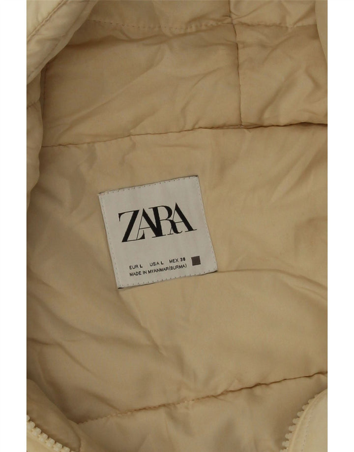 Zara Dame Hætte Oversized Polstret Gilet UK 16 Stor Beige Polyamid