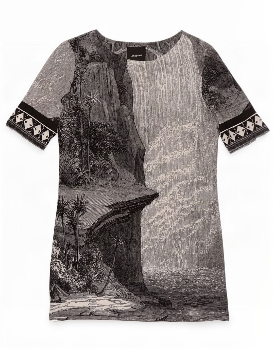 Desigual Dame Hawaiian Graphic Shift Kjole EU 38 Medium Grå Geometrisk