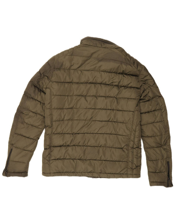Zara Herre hættepolstret jakke UK 40 Large Khaki Polyester