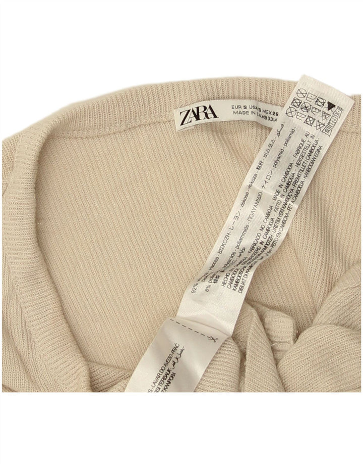 Zara Womens Crop Oversized Cardigan Top UK 10 Small Beige Viscose