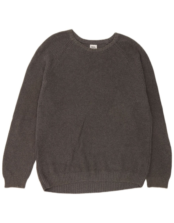Zara Mens Boat Neck Jumper Sweater XL Grey Cotton