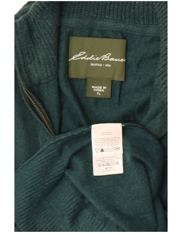 Eddie Bauer Herre høj lynlås-hals sweater stor grøn bomuld