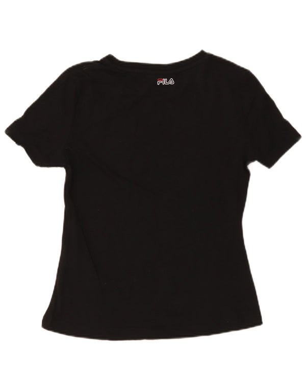 Fila Dame Grafisk T-Shirt Top UK 10 Small Black Bomuld