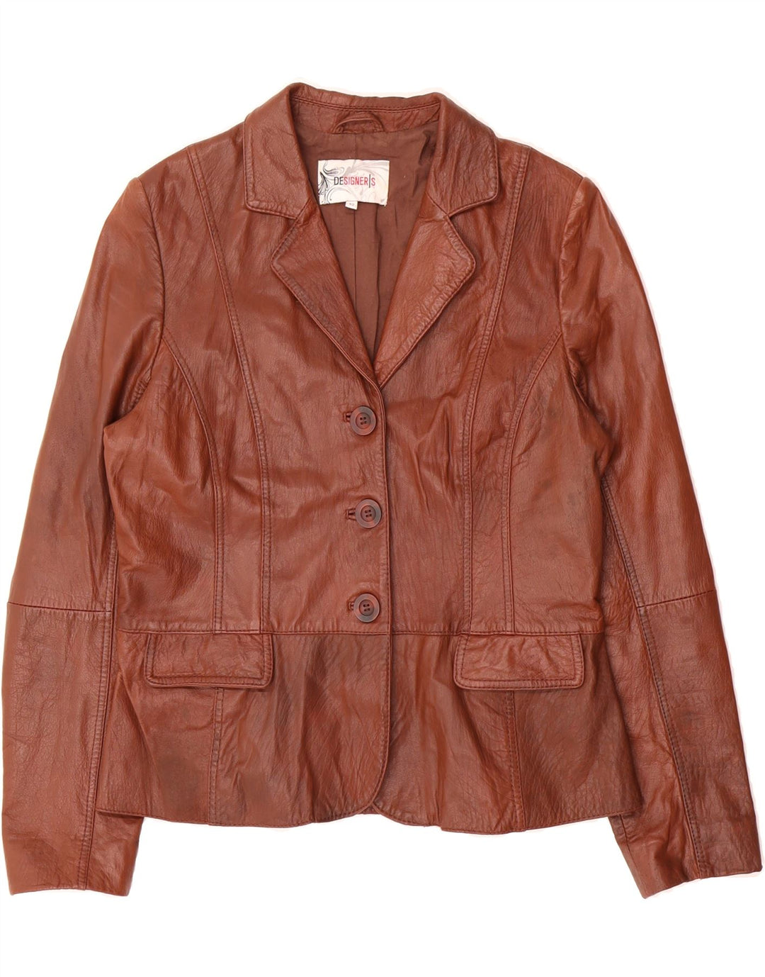VINTAGE Womens 3 Button Leather Blazer Jacket IT 42 Medium Brown Leather Vintage Vintage and Second-Hand Vintage from Messina Hembry 