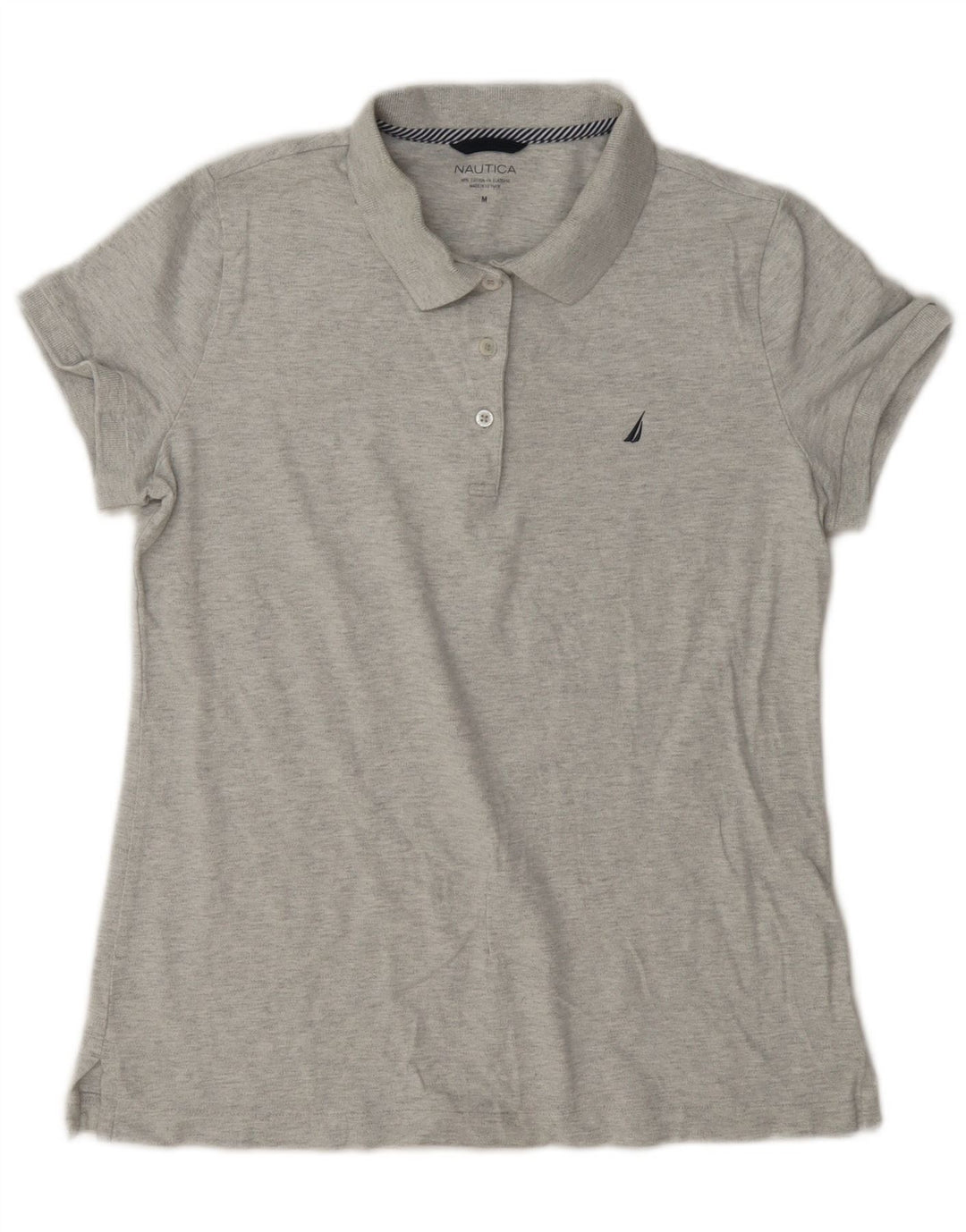 Nautica Dame Polo Shirt UK 14 Medium Grey Flecked Bomuld