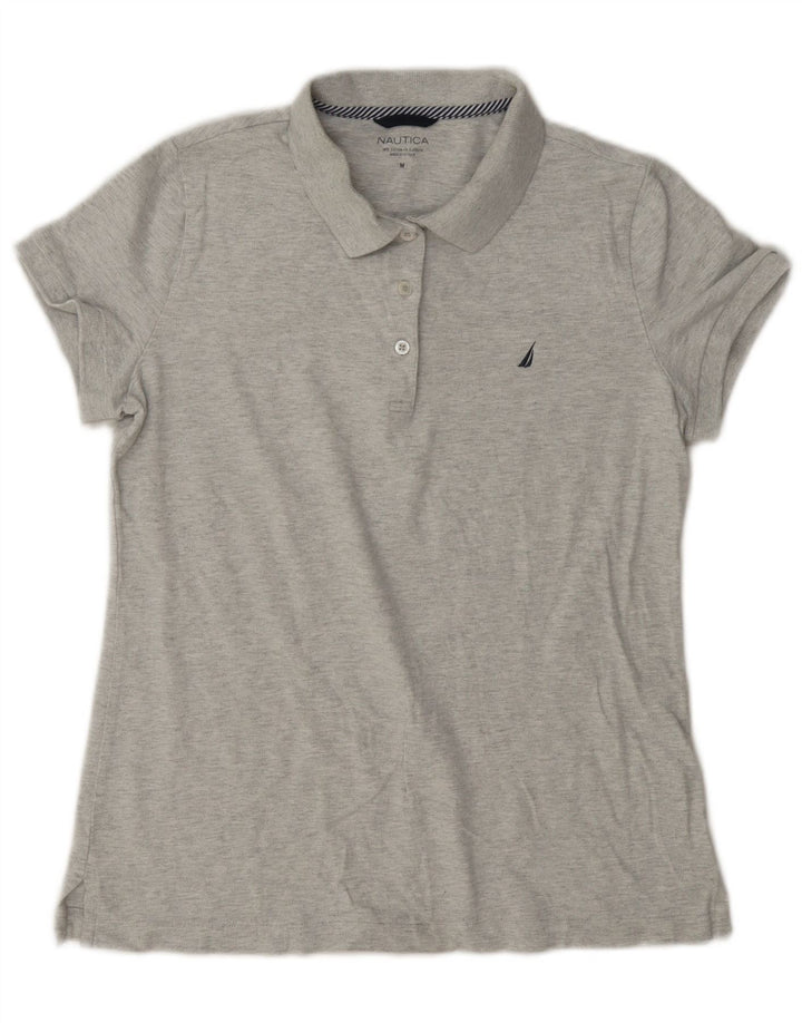 Nautica Dame Polo Shirt UK 14 Medium Grey Flecked Bomuld
