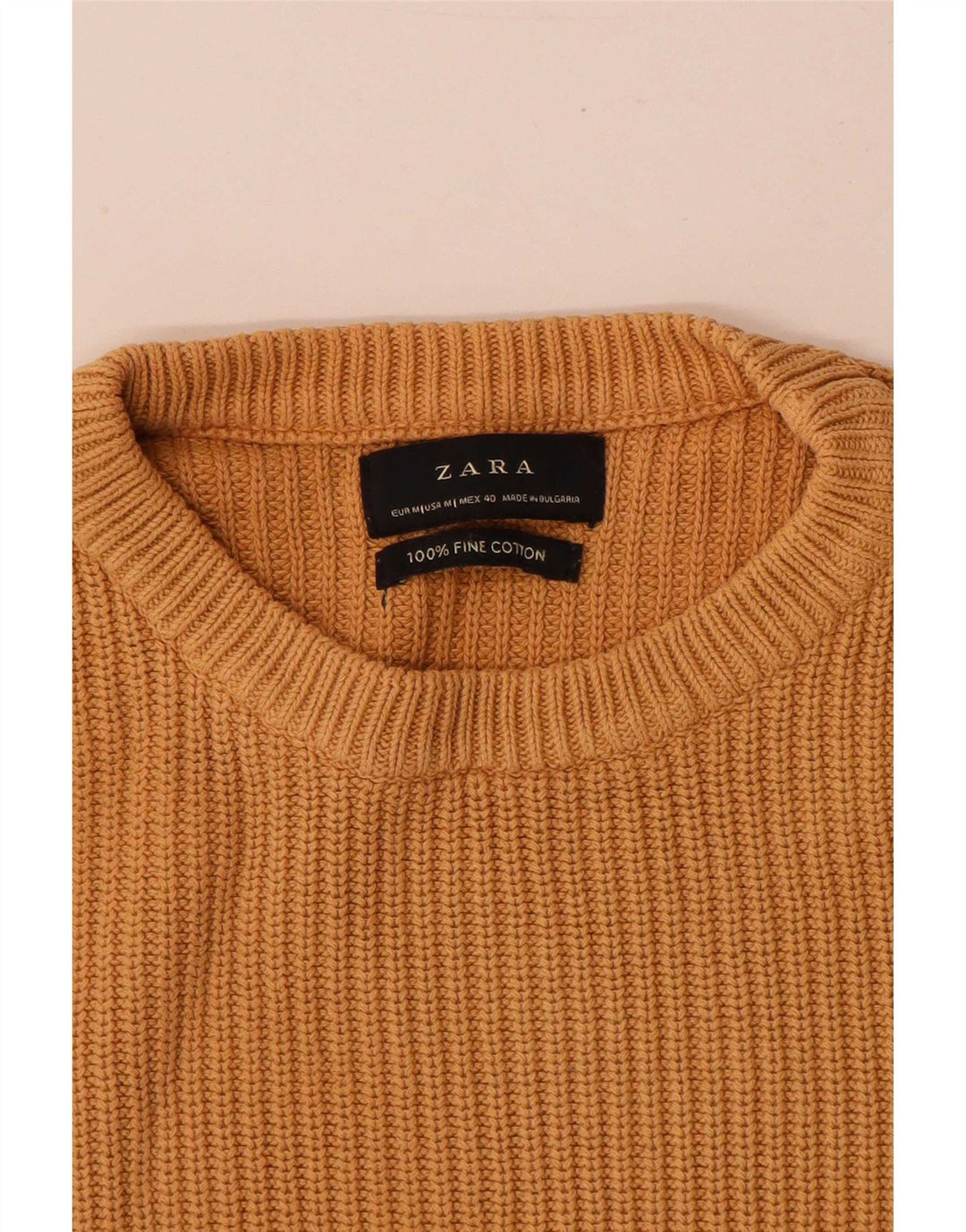 Zara Herre trøjetrøje med rund hals mellem beige bomuld