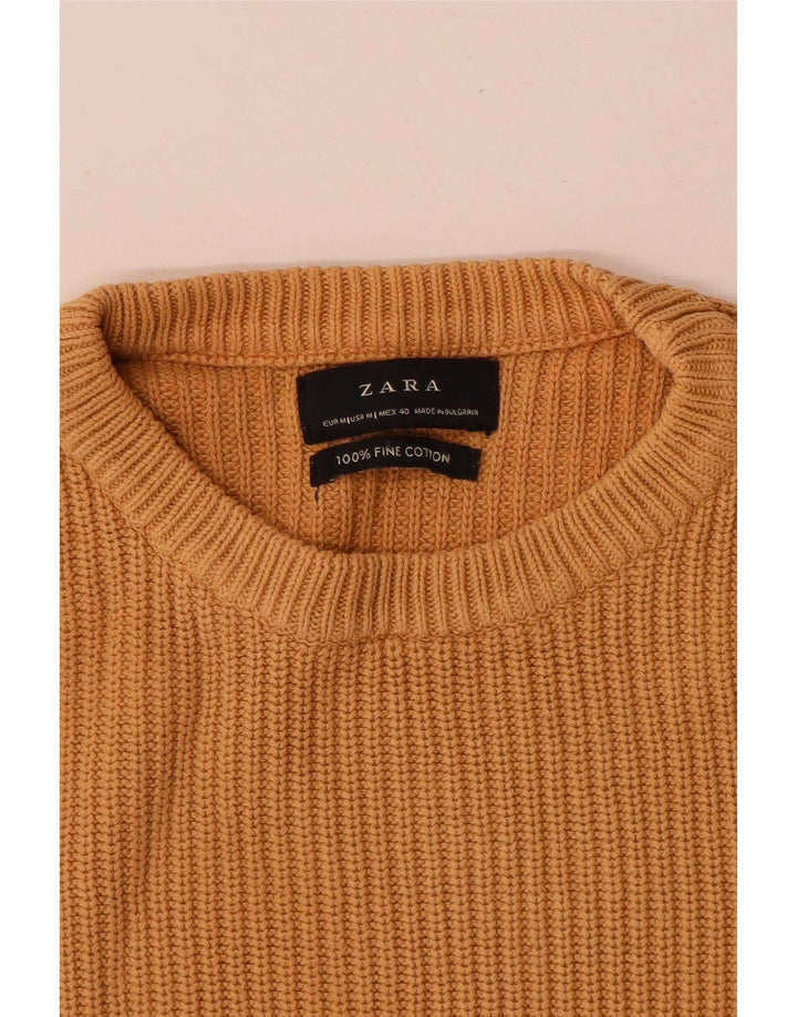 Zara Herre trøjetrøje med rund hals mellem beige bomuld