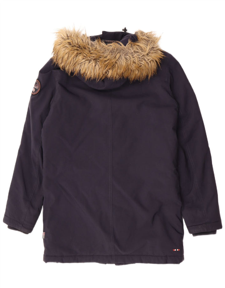 Napapijri Herre Hooded Parka Jacket UK 36 Small Navy Blue Polyamide