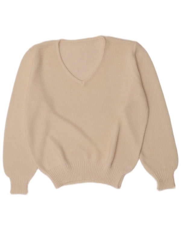 Vintage Womens Regular Fit V-hals sweater UK 10 Lille hvid akryl