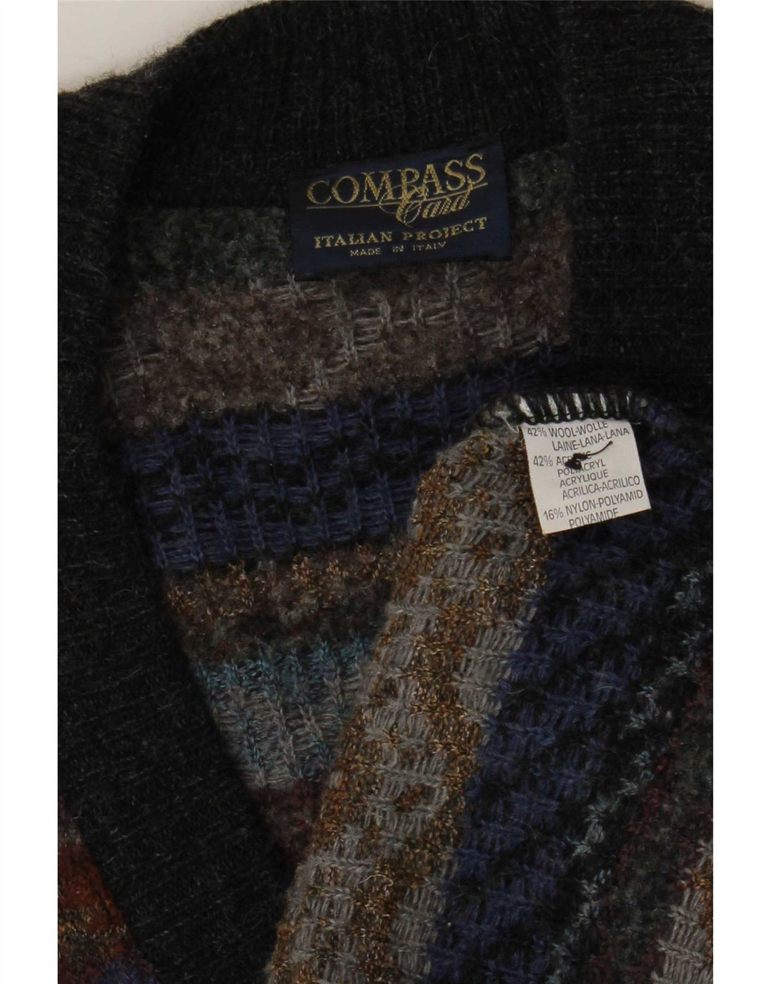 KOMPASKORT Herre Cardigan Sweater IT 52 Stor Grå Geometrisk Uld