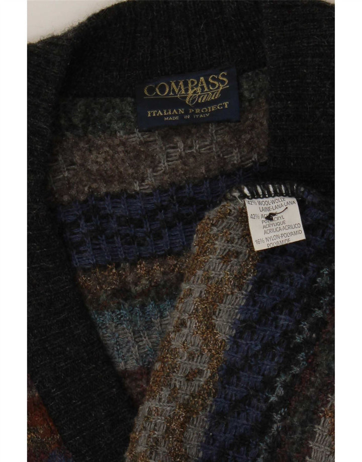 KOMPASKORT Herre Cardigan Sweater IT 52 Stor Grå Geometrisk Uld