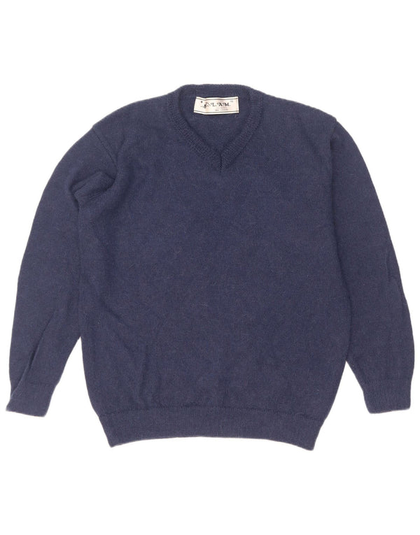 Vintage herre V-hals sweater XL marineblå alpaka uld