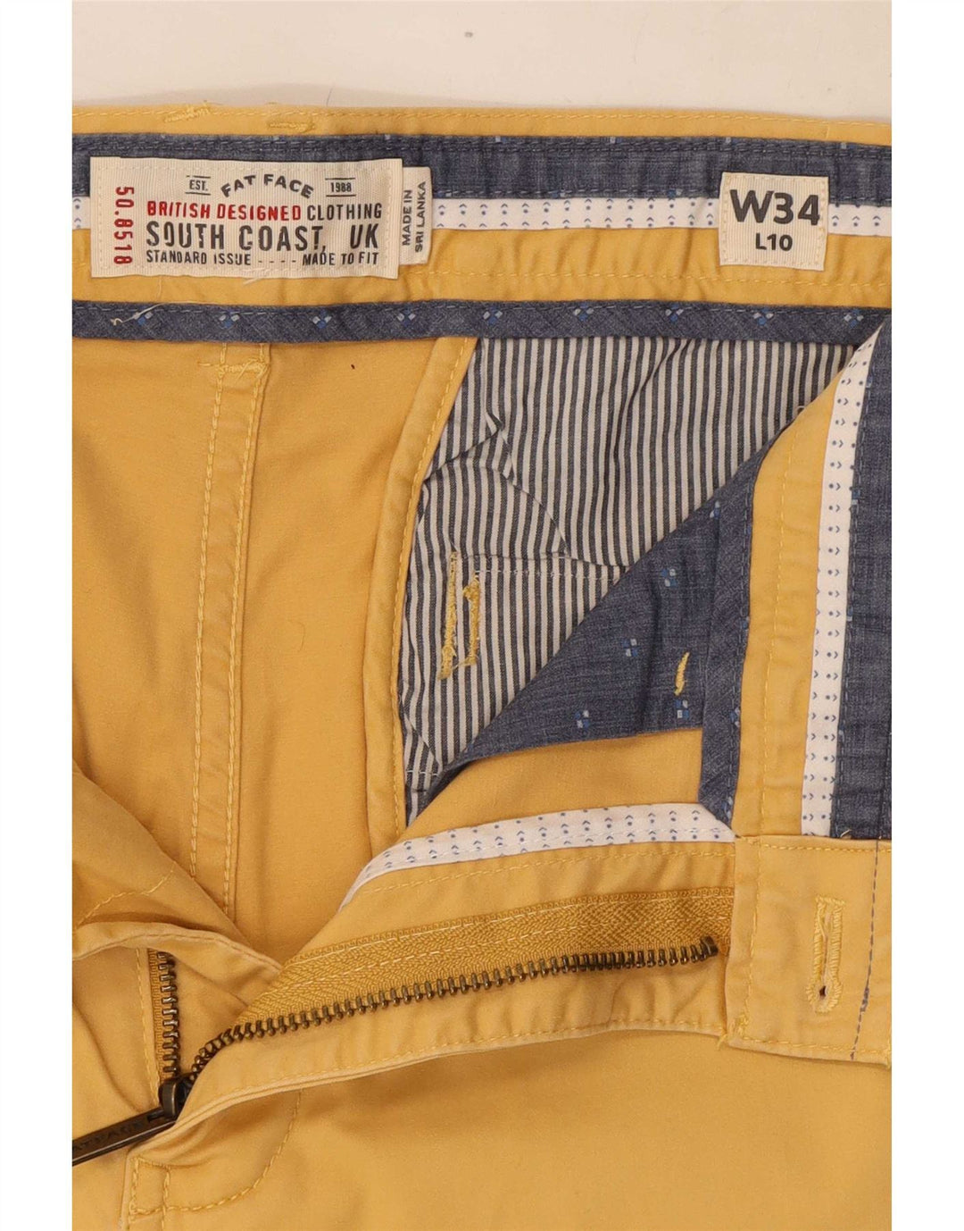 Fat Face Herre Chino Shorts W34 Stor Gul Bomuld
