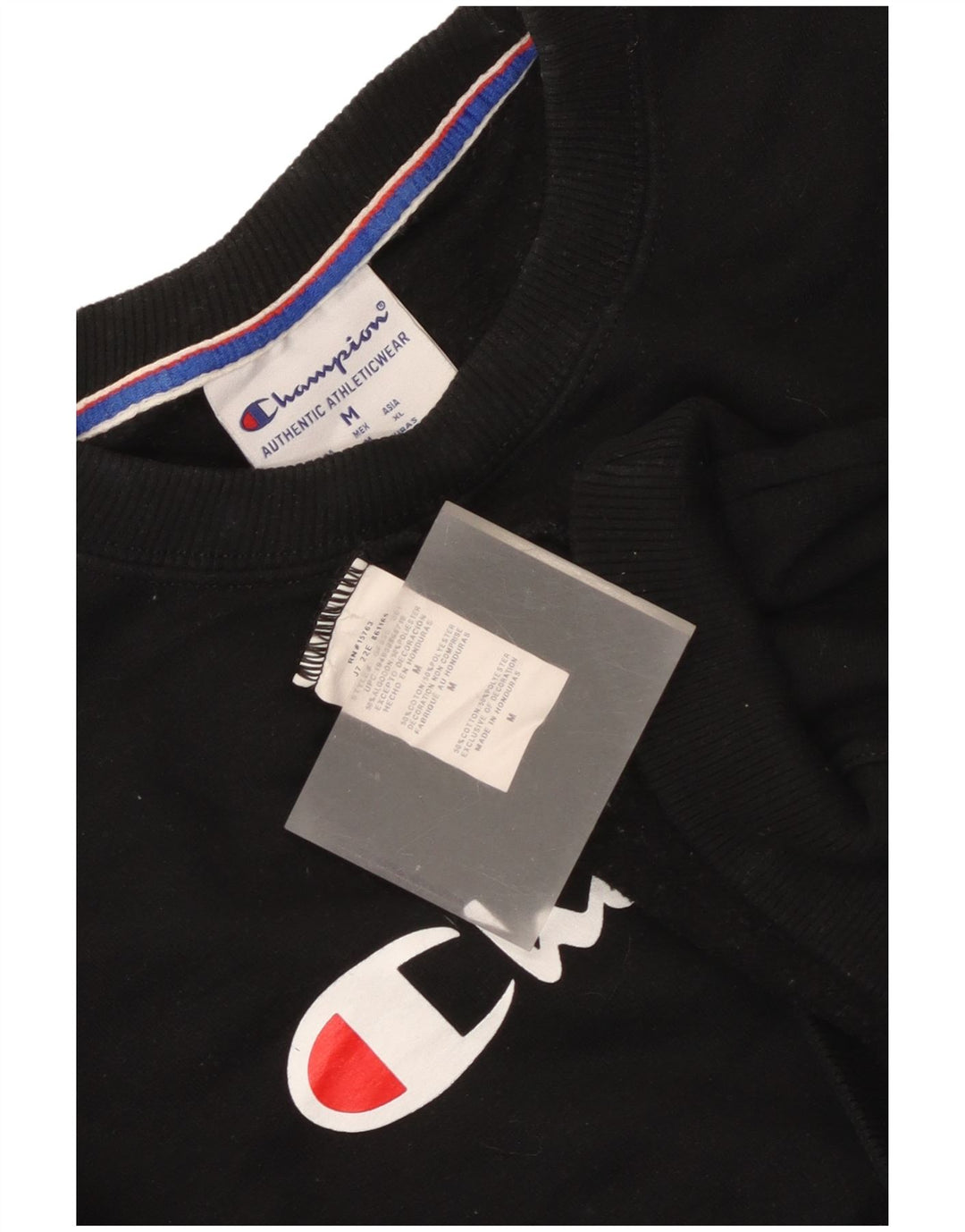 Champion Dame Grafisk Sweatshirt Jumper UK 14 Medium Sort Bomuld