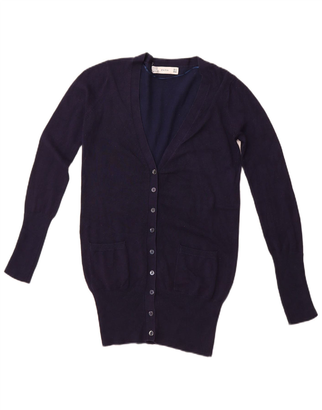 ZARA Dame Cardigan Sweater UK 10 Small Navy Blue Rayon