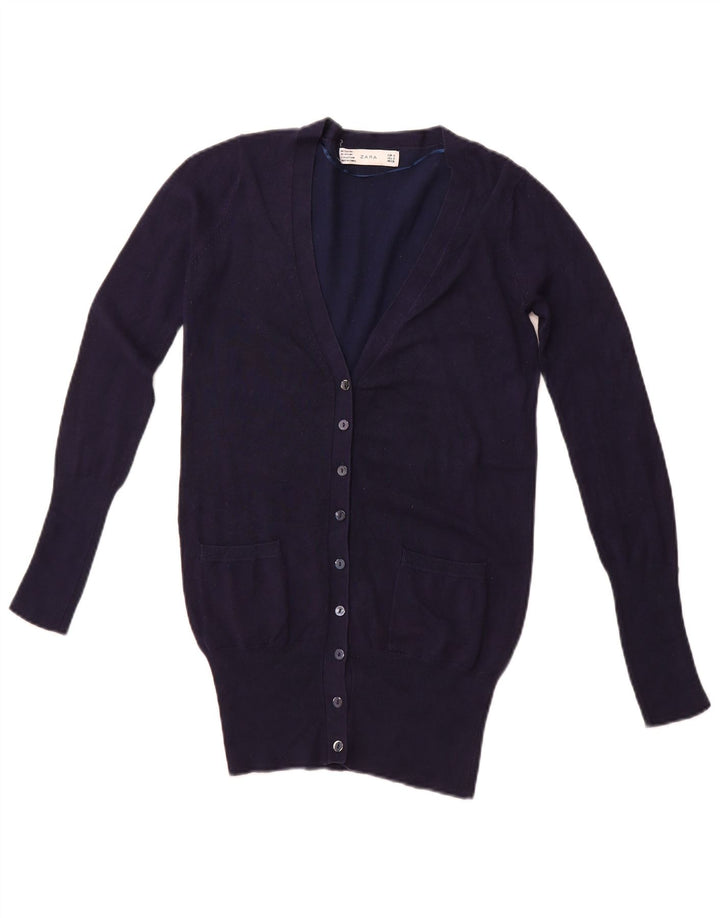 ZARA Dame Cardigan Sweater UK 10 Small Navy Blue Rayon