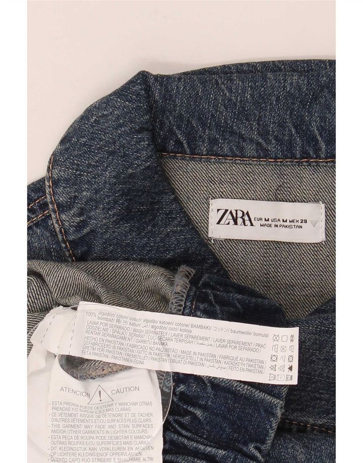 Zara Womens Crop Oversized denimjakke UK 14 Medium Blue Cotton