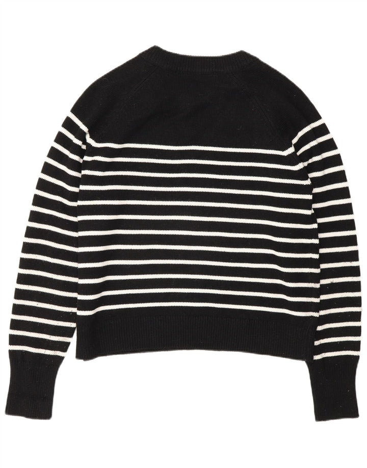 Zara Dame Boat Neck Jumper Sweater UK 14 Medium Sort Stribet Polyester