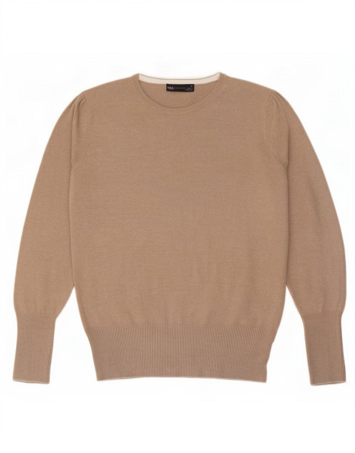 Marks & Spencer Dame Boat Neck Jumper Sweater UK 12 Medium Beige Viscose