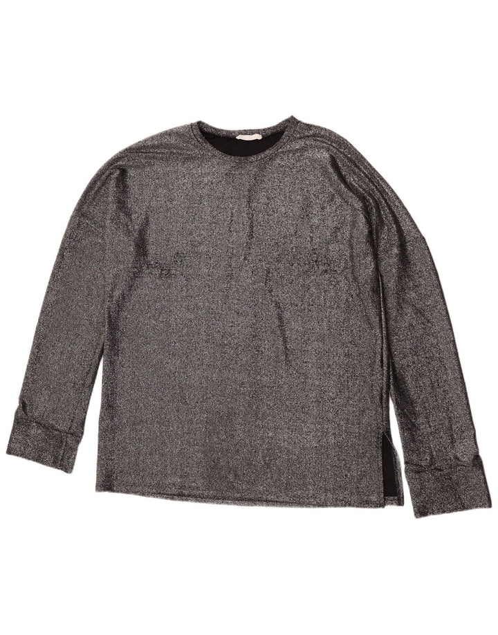 Zara Dame Oversized Top Langærmet UK 10 Lille Sølv Polyamid