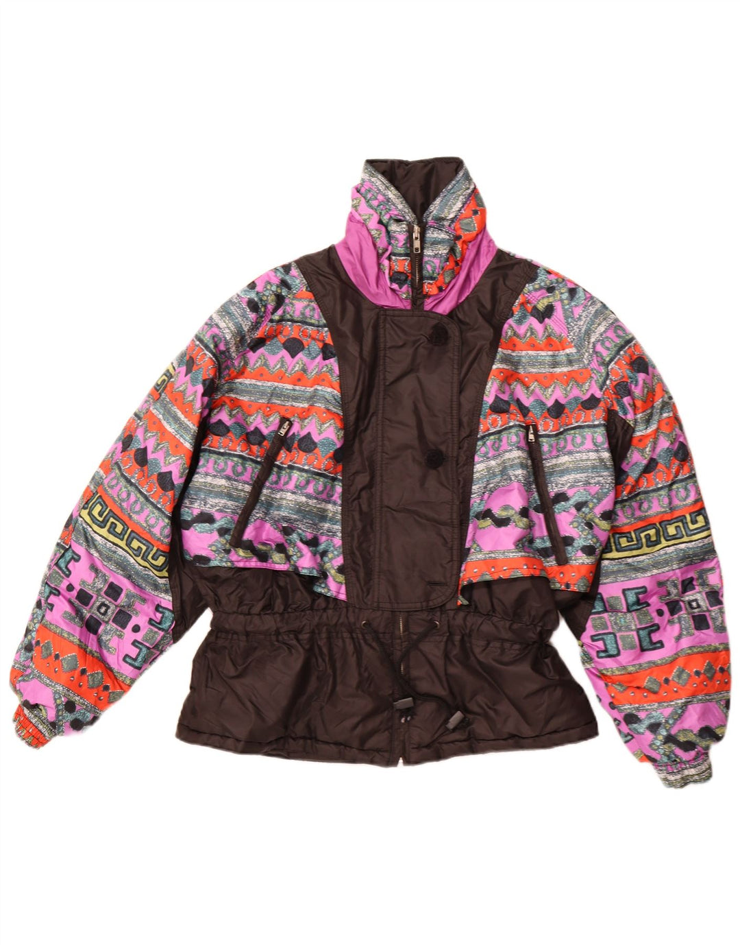 Vintage vindjakke til kvinder EU 42 Stor sort geometrisk polyester