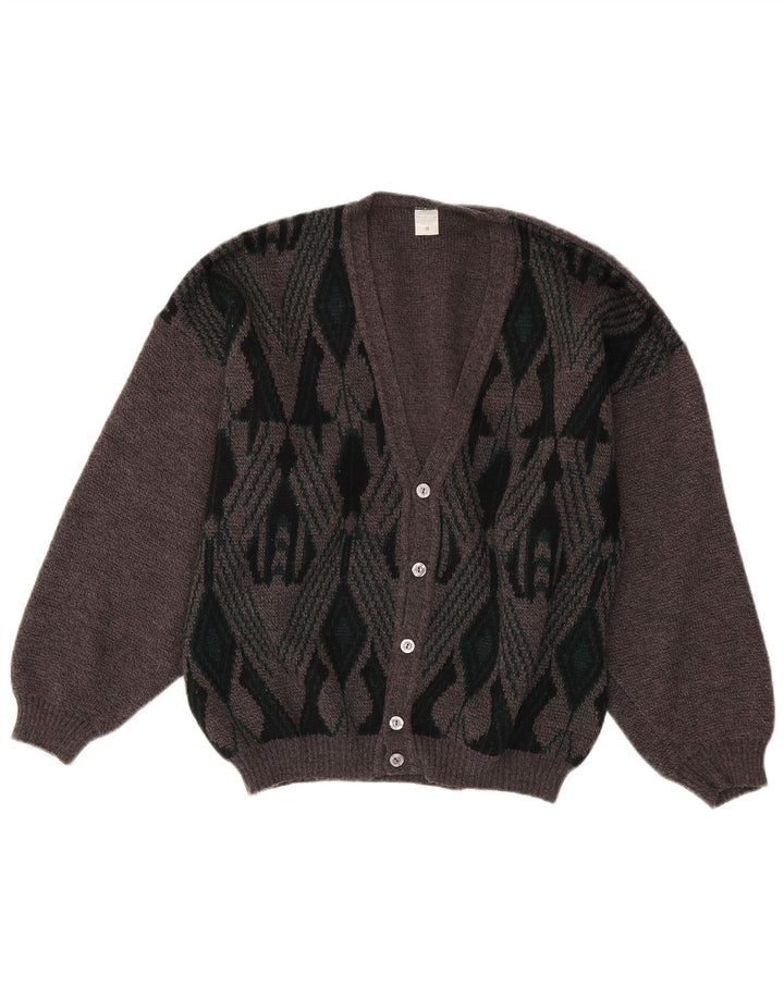 VINTAGE Herre cardigan sweater Medium Grey Argyle/Diamond Acryl