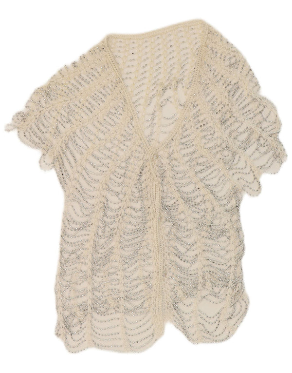 Vintage Dame Se Through Hæklet Cardigan Top UK 10 Small White