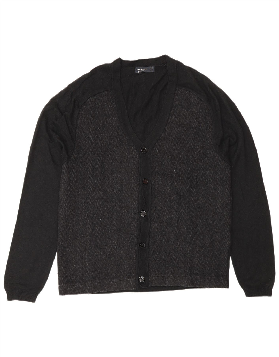 Zara Herre Cardigan Sweater XL Sort Colourblock