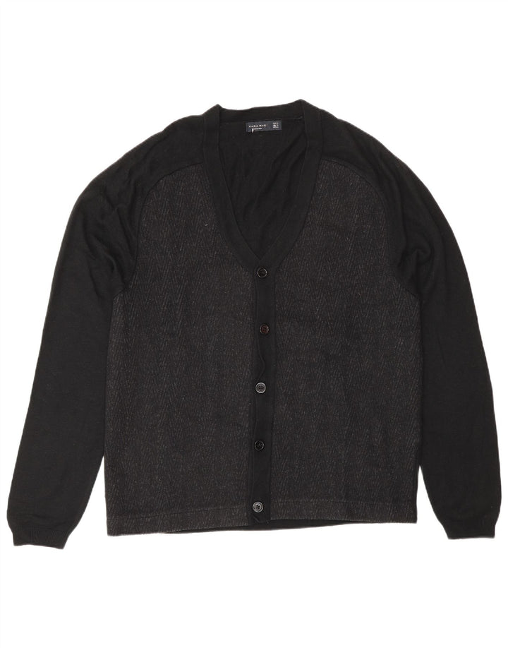 Zara Herre Cardigan Sweater XL Sort Colourblock