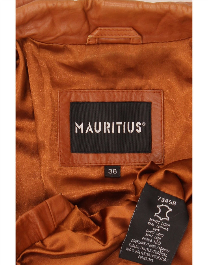MAURITIUS Womens Crop Leather Jacket EU 36 Small Brown Polyester Vintage Mauritius and Second-Hand Mauritius from Messina Hembry 