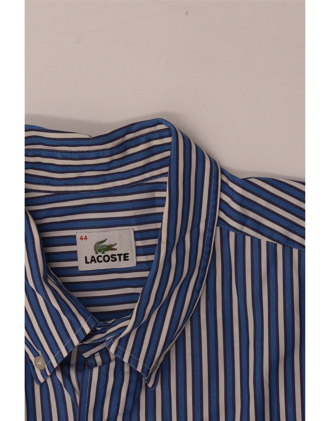 Lacoste Kortærmet Herreskjorte Størrelse 44 XL Blå nålestribe