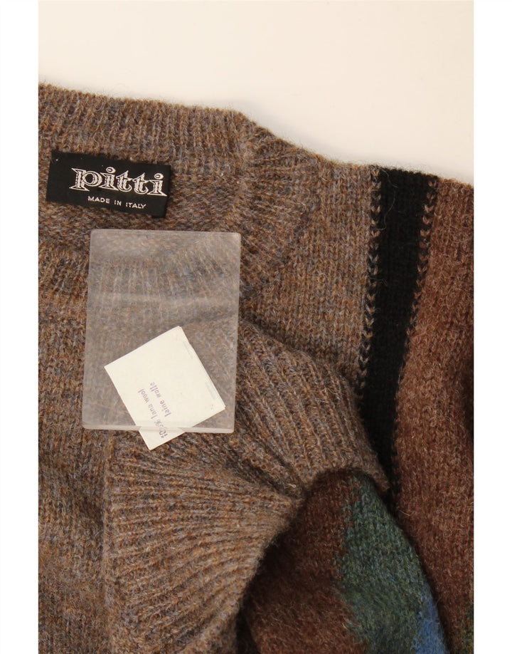 Vintage herre rund hals sweater stor brun Argyle/diamant uld