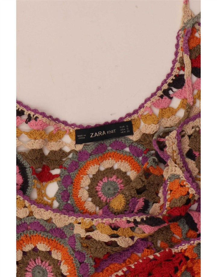 Zara Hæklet Cami Top UK 10 Small Multicolored Geometric